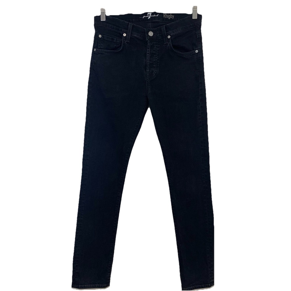 7 For  All Mankind‎ Rhigby Button Fly Jeans Men 30 Black Skinny Straight Stretch